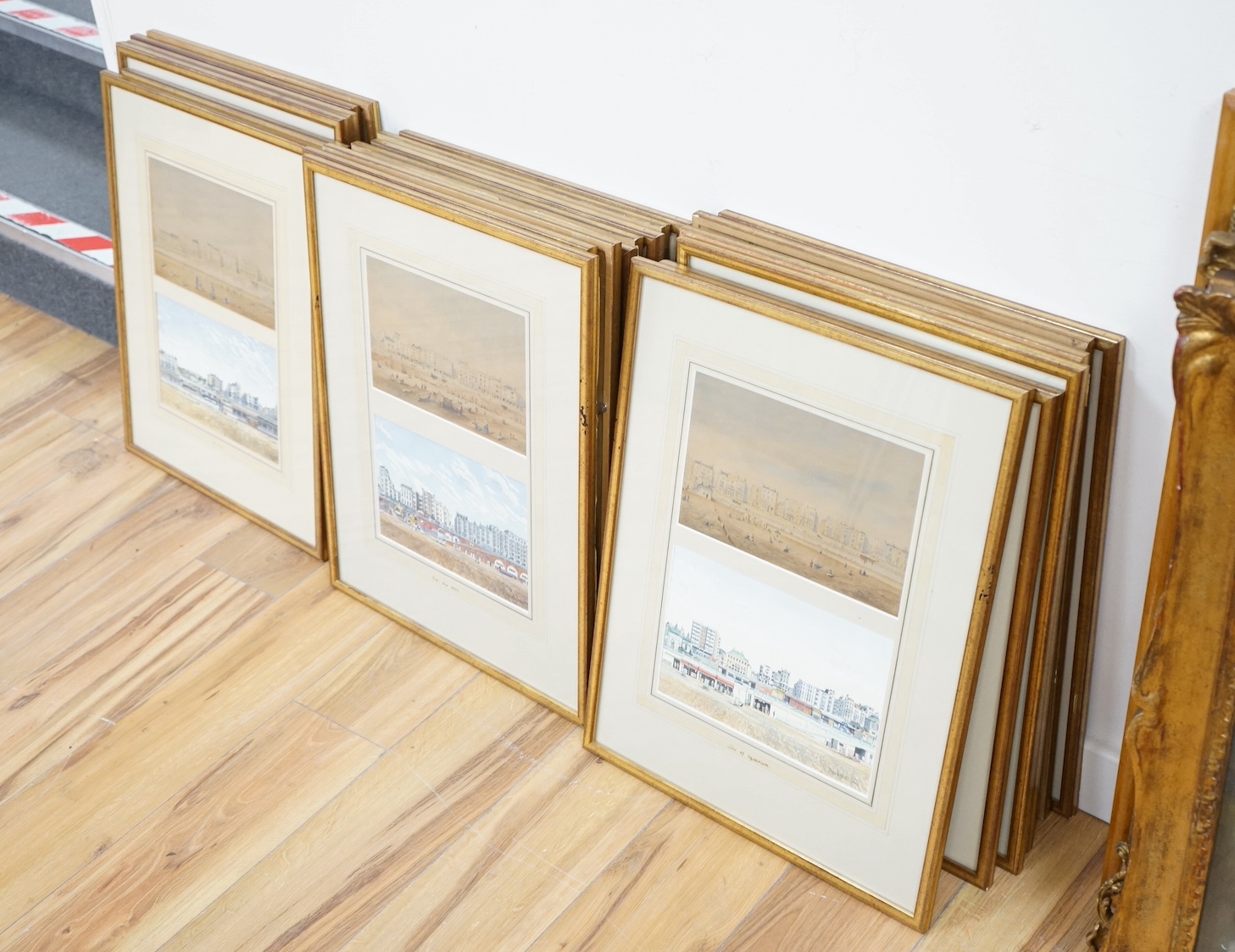 William Alfred Delamotte (1775-1863), set of 22 watercolours comparing contemporary views of Brighton to include Old Ship Hotel, Site of Aquarium, Royal Crescent, Eastern Terrace and Kings Road, signed, overall 57 x 45cm